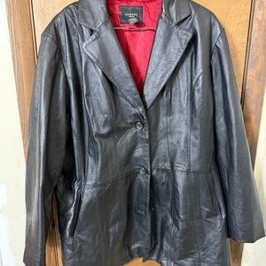 George Women’s 2X 18/20 Black Leather Jacket with Red Lining